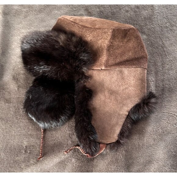 Vintage Russian Aviator Hat With Fur Trim & Quilted Lining - Picture 8 of 13